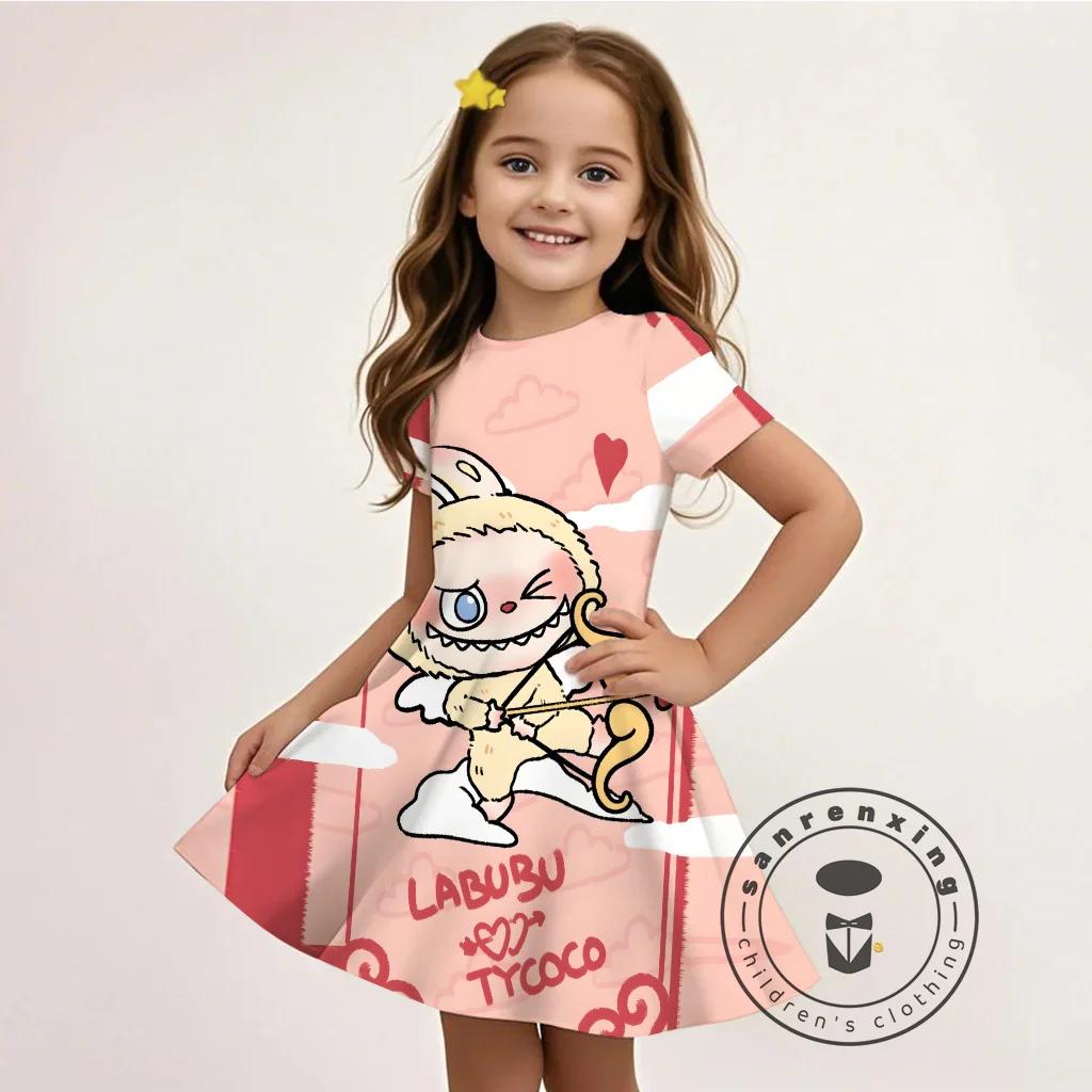 L-LABUBU-O rochie 3D de vară pentru fete cu imprimeu desen animat, stil casual Y2K, țesătură respirabilă, drăguță, accesibilă, la mare căutare