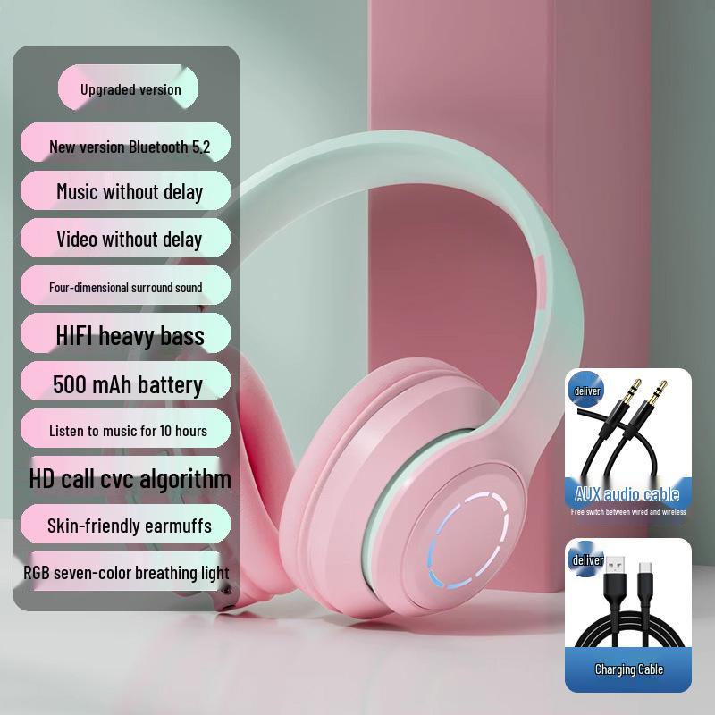 2025 Bluetooth Over-Ear Headphones for Female Students: Stylish Wireless Earmuff Headset