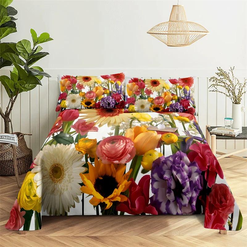 Sunflower Bed Sheet Sets Bouble Single Beds Flower Bedsheet with Pillow Case Full Queen Size 2pcs 3pcs 3D Soft Thin Fabric Home