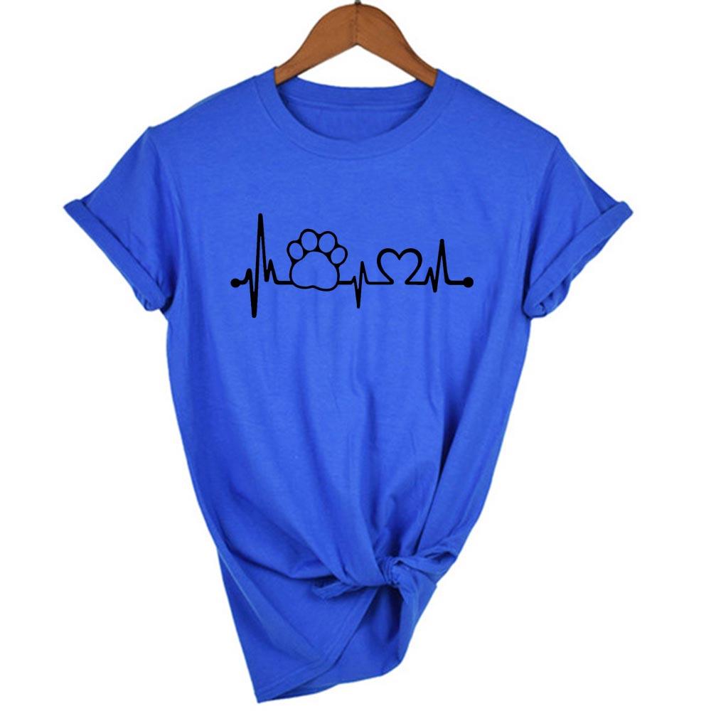 Summer Clothing Tops Print Dog Cat Pet Heartbeat Lifeline Female Shirt Casual Funny T Shirt