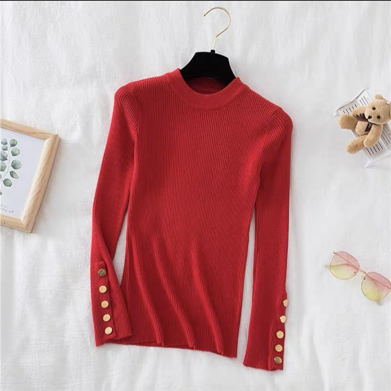 Autumn and Winter Long Sleeve Soft Knitted Women's Sweater Half High Collar Solid Bottom Pullover Sweaters Tops Ladies O Neck Casual Knitwears 24973