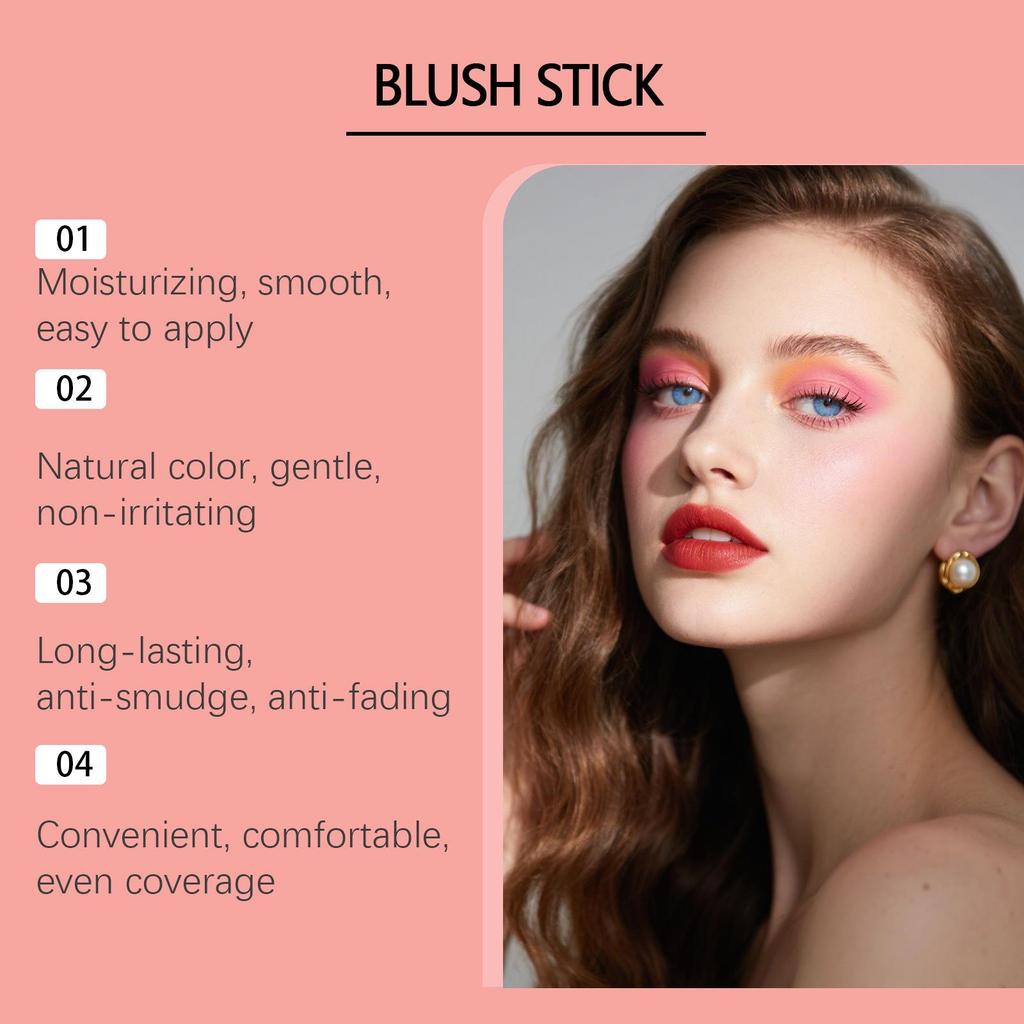 Zephoco Pink Blush Stick: Moisturizing, Silky Smooth, Natural Color for Daily Makeup.