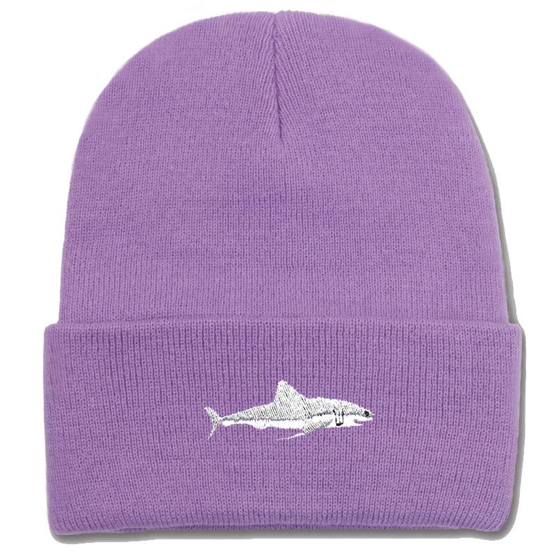 Shark Embroidery Knitted Beanie with Ear Protection for Autumn/Winter - Unisex Casual Hat