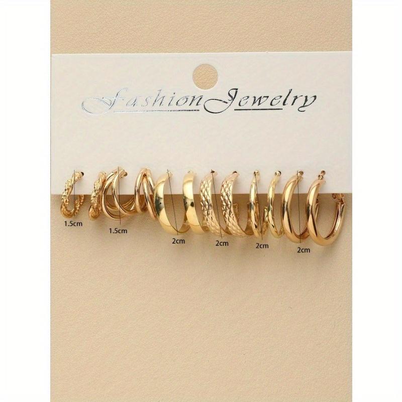 6 Pairs Minimalist Geometric Diamond Glossy Hoop Earrings Set