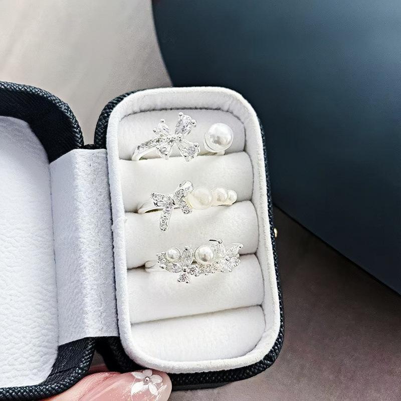 French Gentle Wind Bead Bow Full Diamond Light Luxury Ring Women'S Unique Niche High-End Ring