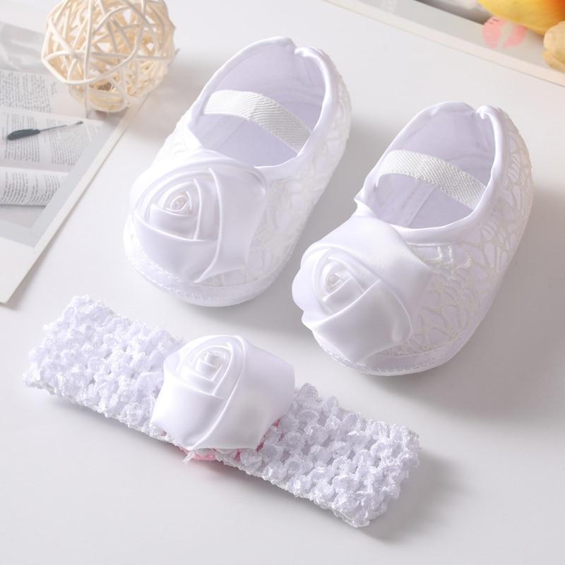 Dievčenské saténové topánočky Bowknot Princess Topánky pre batoľatá s mäkkou podrážkou Vychádzkové topánky Set s čelenkou