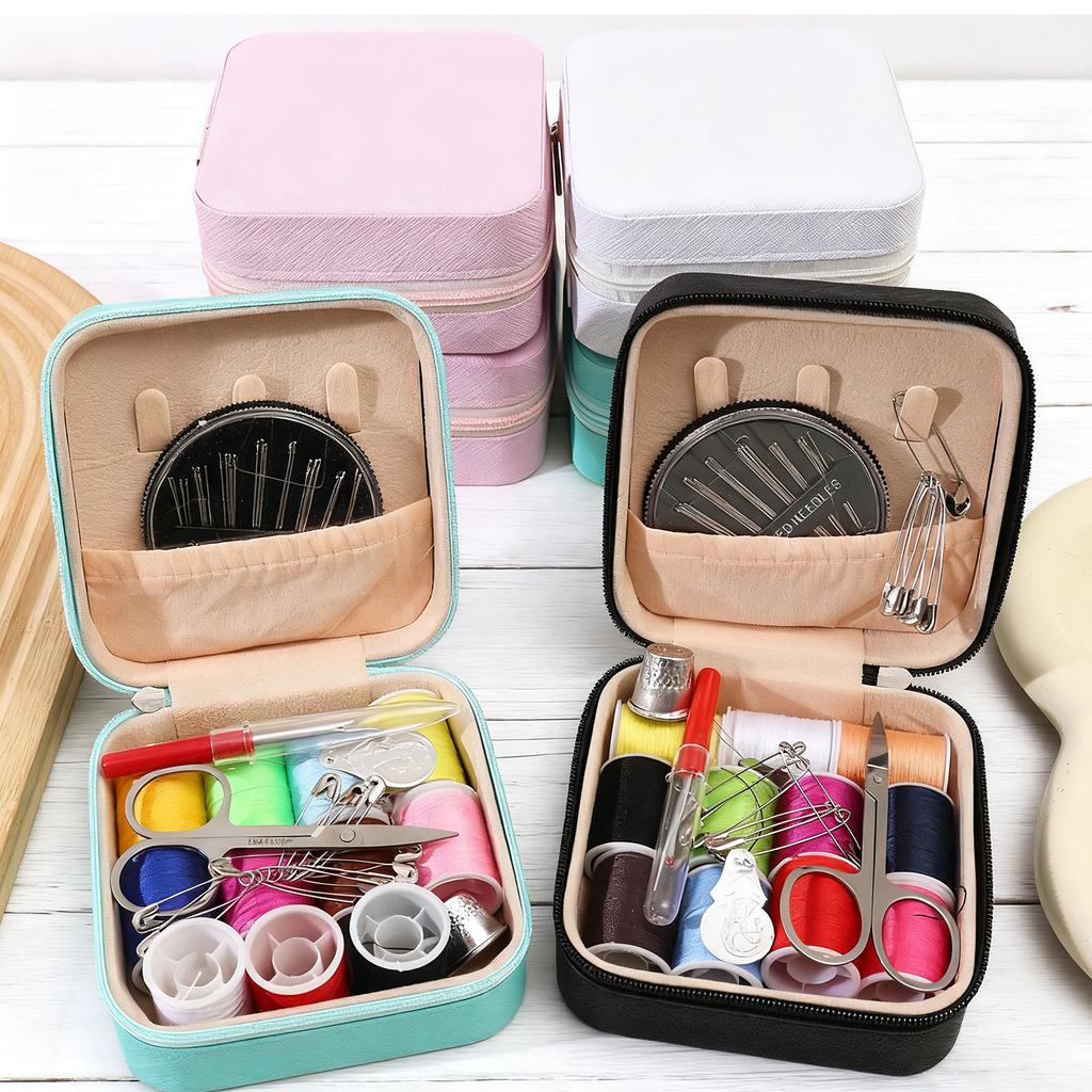 Mini Sewing Kit Box with Needles Threads Measure Scissors Portable Travel Storage Bag DIY Embroidery Cross Stitch Handwork Tools