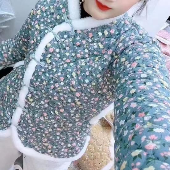 Dámské Zimní Bavlněný kabát Květinový potisk Bez rukávů Čínský etnický styl Barevně ladící Polstrovaný Tlustý plyš Teplý jednořadý dámský kabát větší velikosti