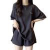 Korean Style Waffle Knit Two-Piece Set: Loose Shorts & Slimming Short Sleeve Top