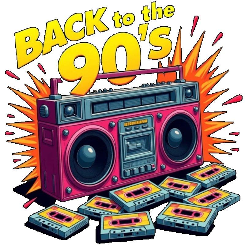 Zurück in die 90er T-Shirt Schwarz Ghettoblaster und Kassetten Grafikdruck Unisex Lässig Streetwear für Männer Frauen Party Outfit