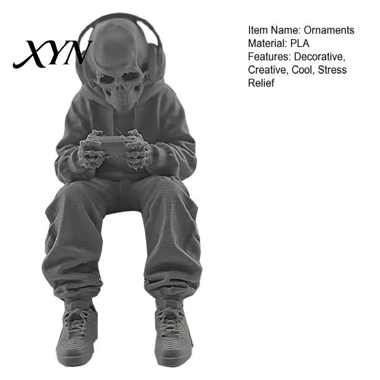 Odorless Skull Sculpture 3D Printed Sitting Skeleton Statue, Halloween Indoor Decor Figurines, Mini Decoration Figurine Home for Living Room