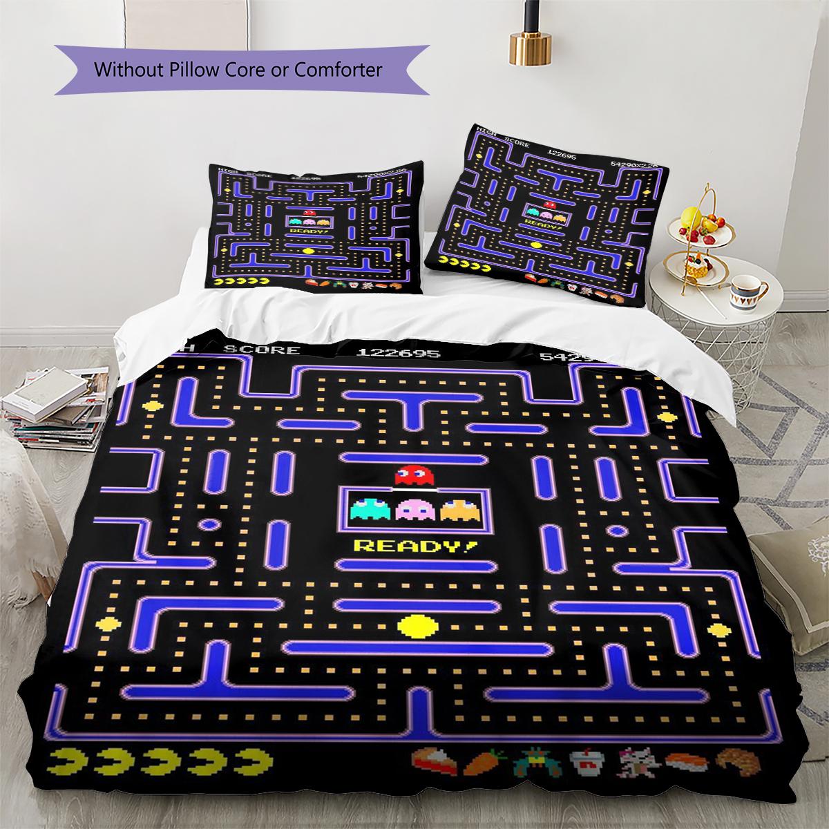 

Pacman Pattern Bedding Quilt Set Quilt Cover Pillowcase Home Decoration Gift (1 * duvet cover + 2 * pillowcase, without core) 155x200cm