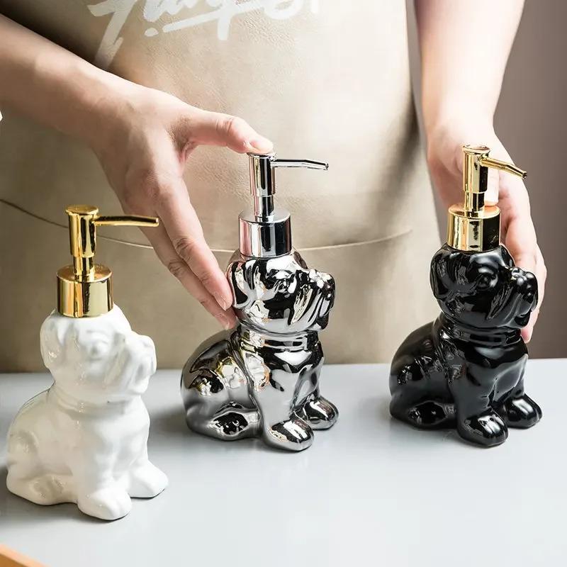 Ceramic Soap Dispenser Dog Shape Portable Hand Sanitizer Lotion Bottle Home Bathroom Shampoo Shower Gel Bottles Home Accessories