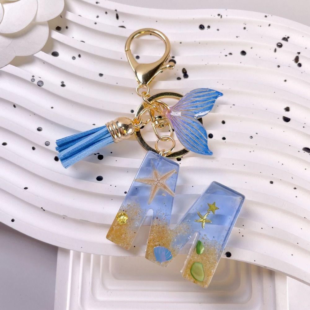 Blue Tassel Blue Ocean Letter Keychain 26 Letters 26 Letter Keychain  Handbag Decor