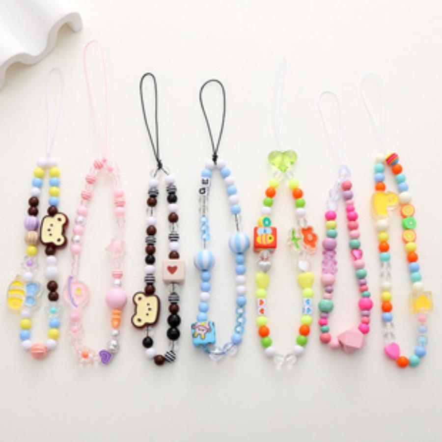 New Heart-Shaped Beaded Phone Chain, Wooden Heart Accessory, Anti-Drop and Anti-Loss Phone Case Pendant, Wristband