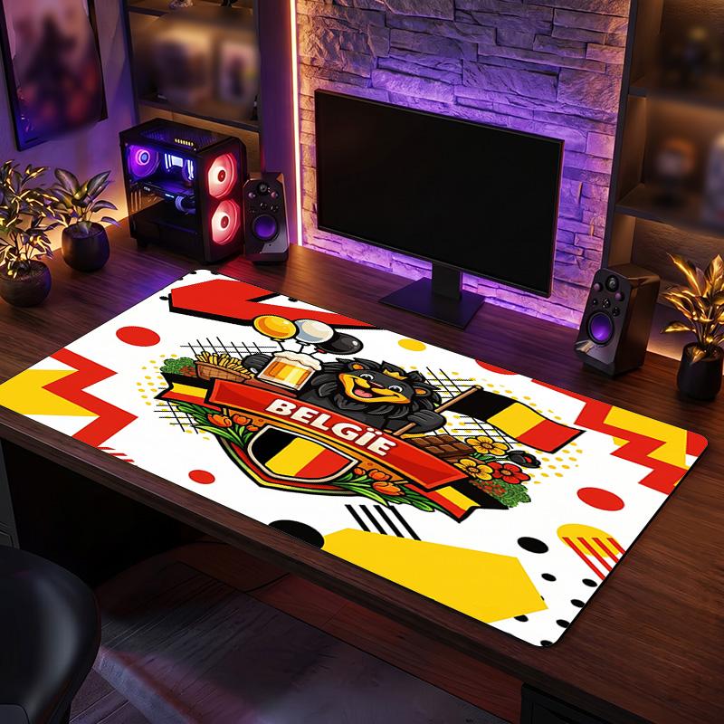 Belgium Football Crest Mouse Pad, Extended Non Slip Rubber Desk Mat for Gaming Office Laptop Fan Gift