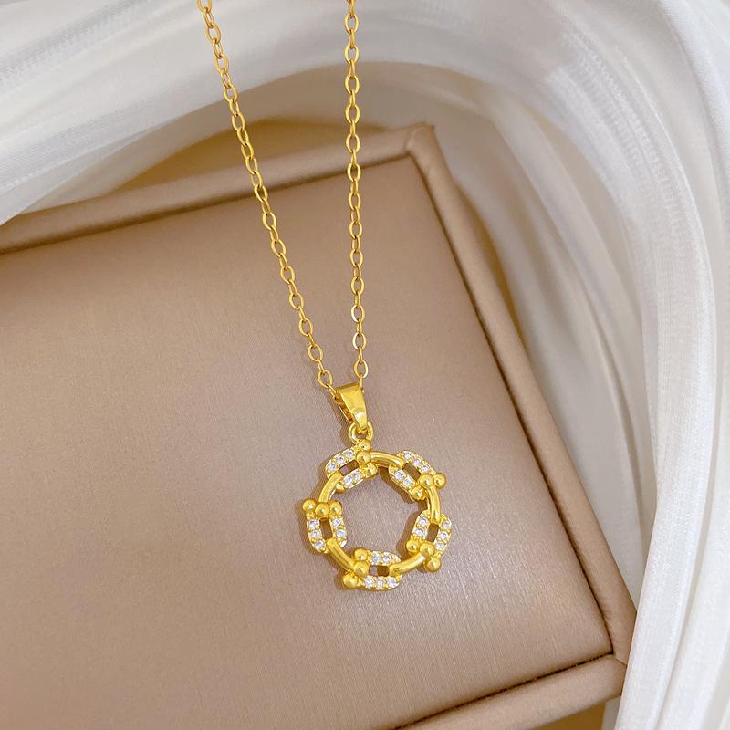 

Fashion Simple Zircon Circle Pendant Necklace Hoop Earrings for Women Girls Hip Hop Stainless Steel Chain Jewelry Set Gifts