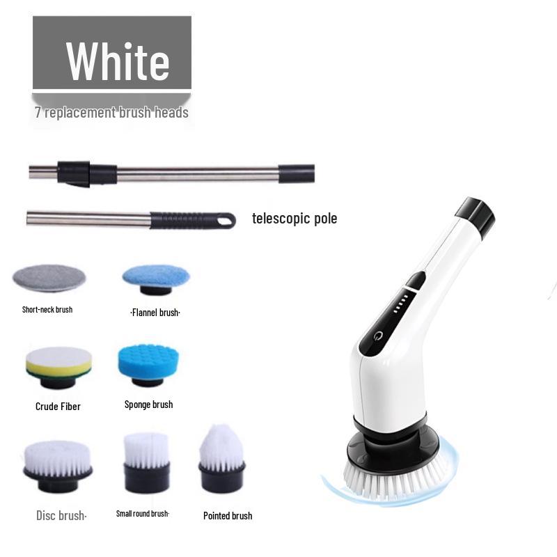7-in-1 Cordless Electric Spin Scrubber with Retractable Long Handle.