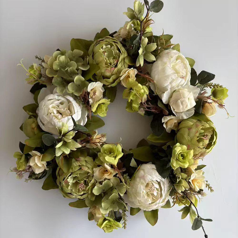 40cm Nordic Silk Rose Peony Wreath for Wedding & Home Wall Decoration