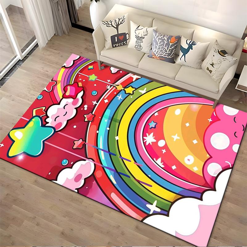 Colorful Rainbow and Clouds Carpet with Stars Design for Living Room Suitable for Use As an Anti-slip for Living Room Bedroom Sofas