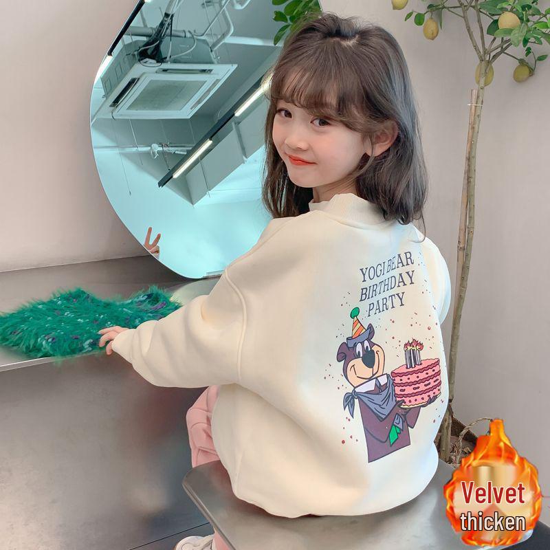 2025 Korean-Style Girls' Cartoon Bear Hoodie: Stylish Autumn/Winter Velvet Top