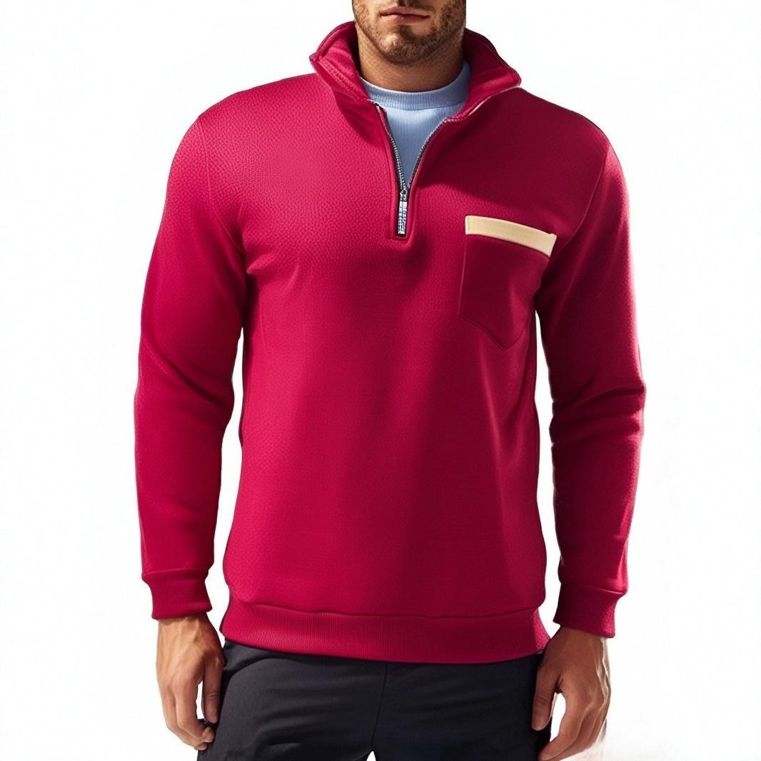 

Куртка мужская осенне-зимняя, полузастегивающаяся на молнию, воротник-стойка, флисовый плотный свитер, накладной карман, рубашка Henry 3XL темно-красного