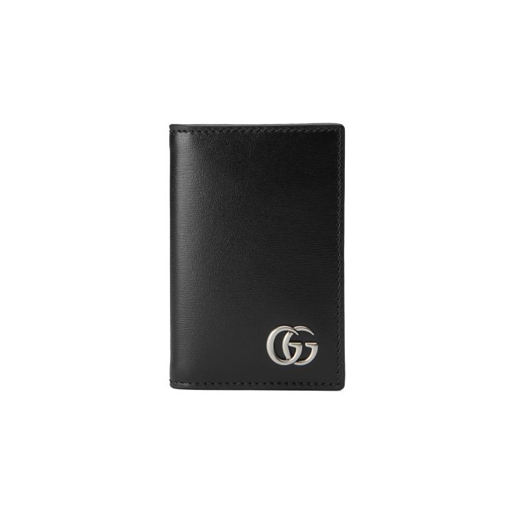Gucci GG Marmont Men's Leather Bi-Fold Card Holder, Black Smooth Leather with Silver Double G, Men's Slim Wallet for Daily Use 547075-0YK0N-1000