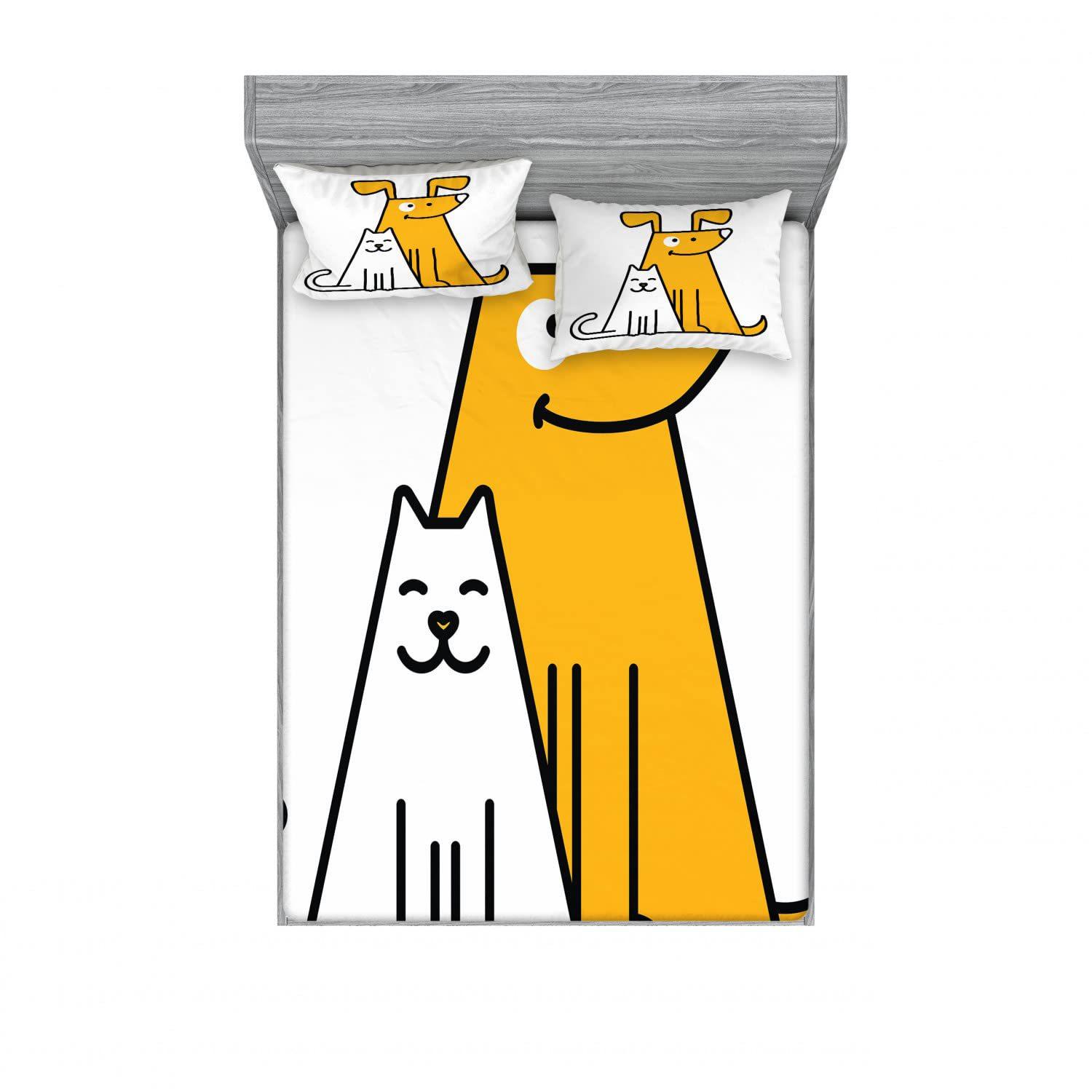 

Мультяшный узор с кошкой и собакой, шапка на кровать из трех частей с цифровой печатью, постельное белье, комплект из трех частей для детей и взрослых For more sizes, please consult customer service.