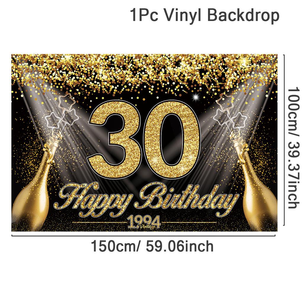 Happy 30th 40th 50th Birthday Backdrop Black Gold Birthday Party Decorations Adults 30 40 50 Years Old Birthday Party Supplies