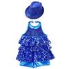 Dziewczęcy nowoczesny leotard jazzowy łaciński z wiązaniem na szyi, odkrytymi plecami, błyszczącymi cekinami, falbankami, kostium taneczny, kapelusz