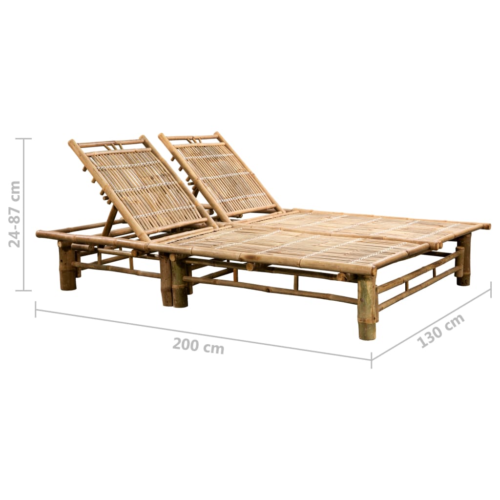 2 Person Sun Lounger with Cushions Bamboo