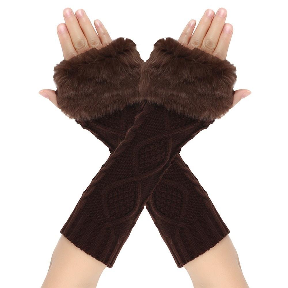 Furry Furry Fingerless Gloves Crochet Knitting Soft Warm Arm Warmers Elastic Knitted Sleeves Gloves Women Clothing Accessories