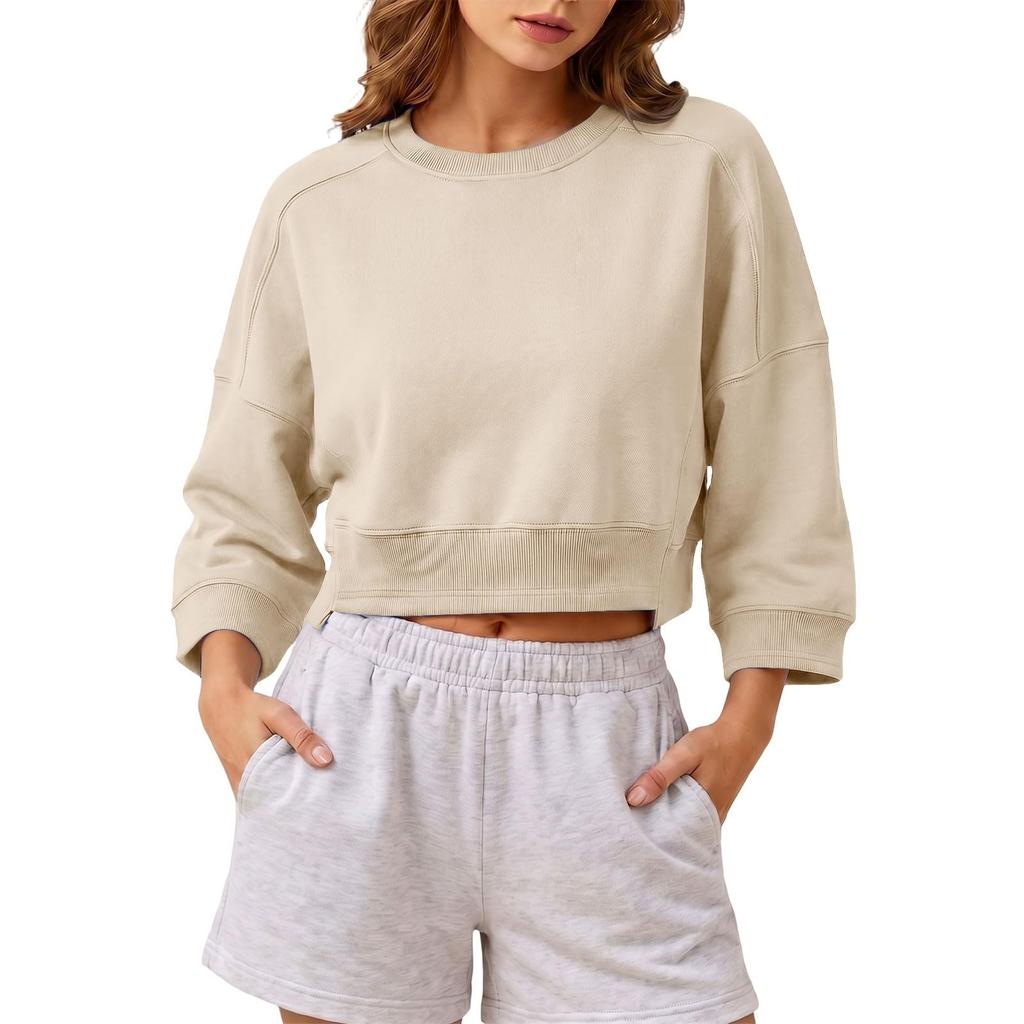 Women's 3/4 Sleeve Neck Casual Sweatshirt Loose Fit Color