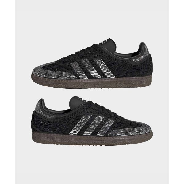 adidas Samba OG Nero Argento Strass Sneakers Donna Core-Black Dark-Gum IH9052