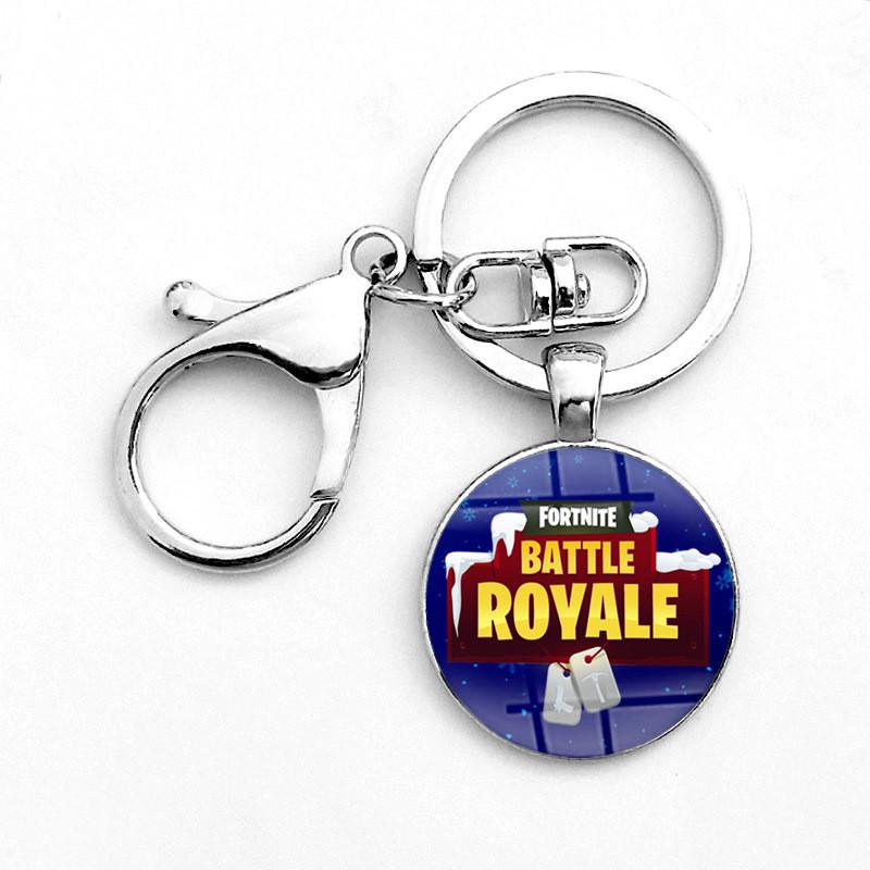 Laser Printing Cabochon Fortnite Keychain Stainless Steel Key Holder Ring Key