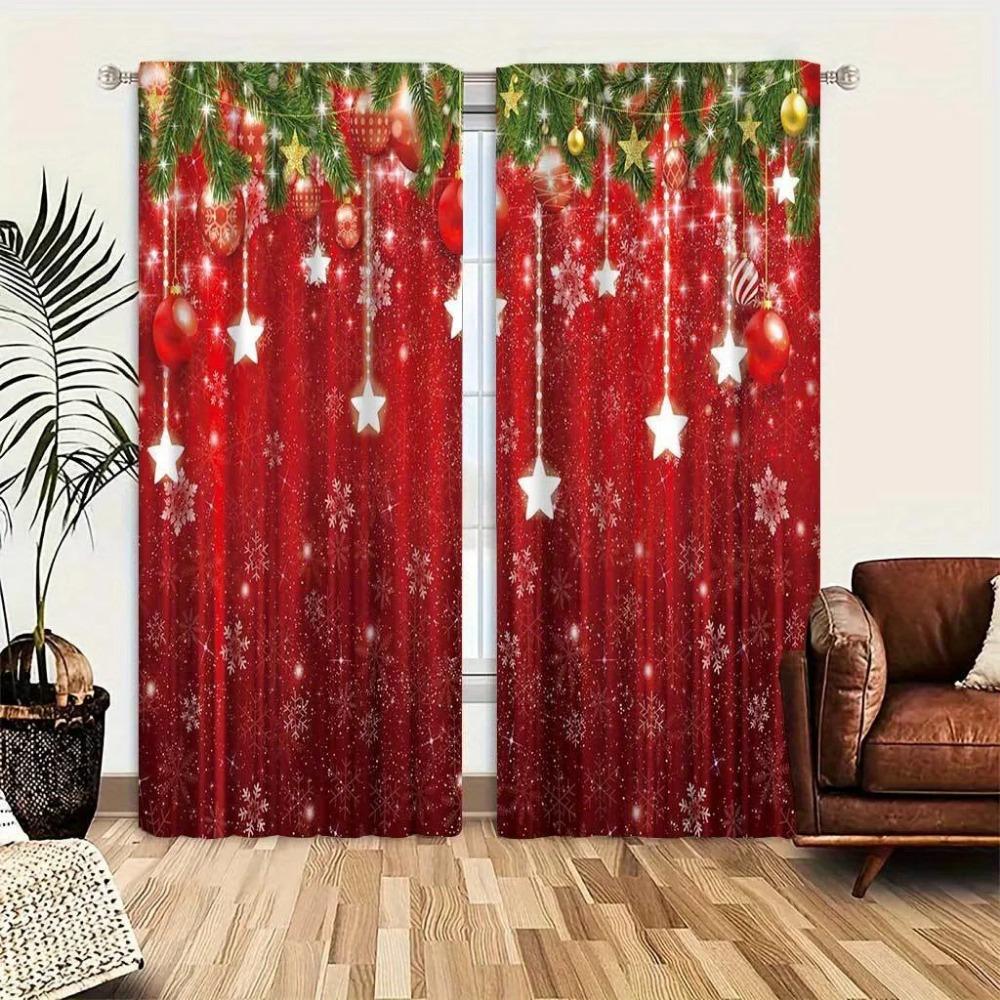 Christmas Tree Snowflake Polyester Drapes Rod Pocket Style Ideal for Easy Hanging Household Decoration Ideal for Bedchamber Office Kitchen