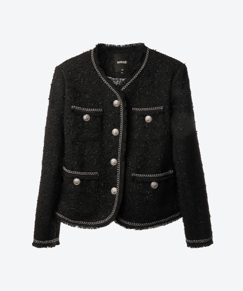Untage Chain Fringe Tweed Jacket [Black(Woman)]_Uto-Fb51