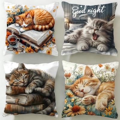 Classic Animal Cat Cushion Cover Soft & Easy-Wash Pillow Case – Versatile for Couch, Bed, Travel and Office