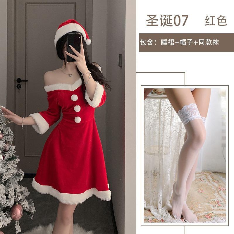 Sex Lingerie Sexy Red New Robe Plus Size Velvet Suit Christmas Ball Uniform Temptation