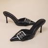 Fashion High Heels Pointed Toe High Heel Mules Slippers Women Fashion Bukle Decor Thin Heels Sandals Woman Pu Leather Slip On Party Shoe