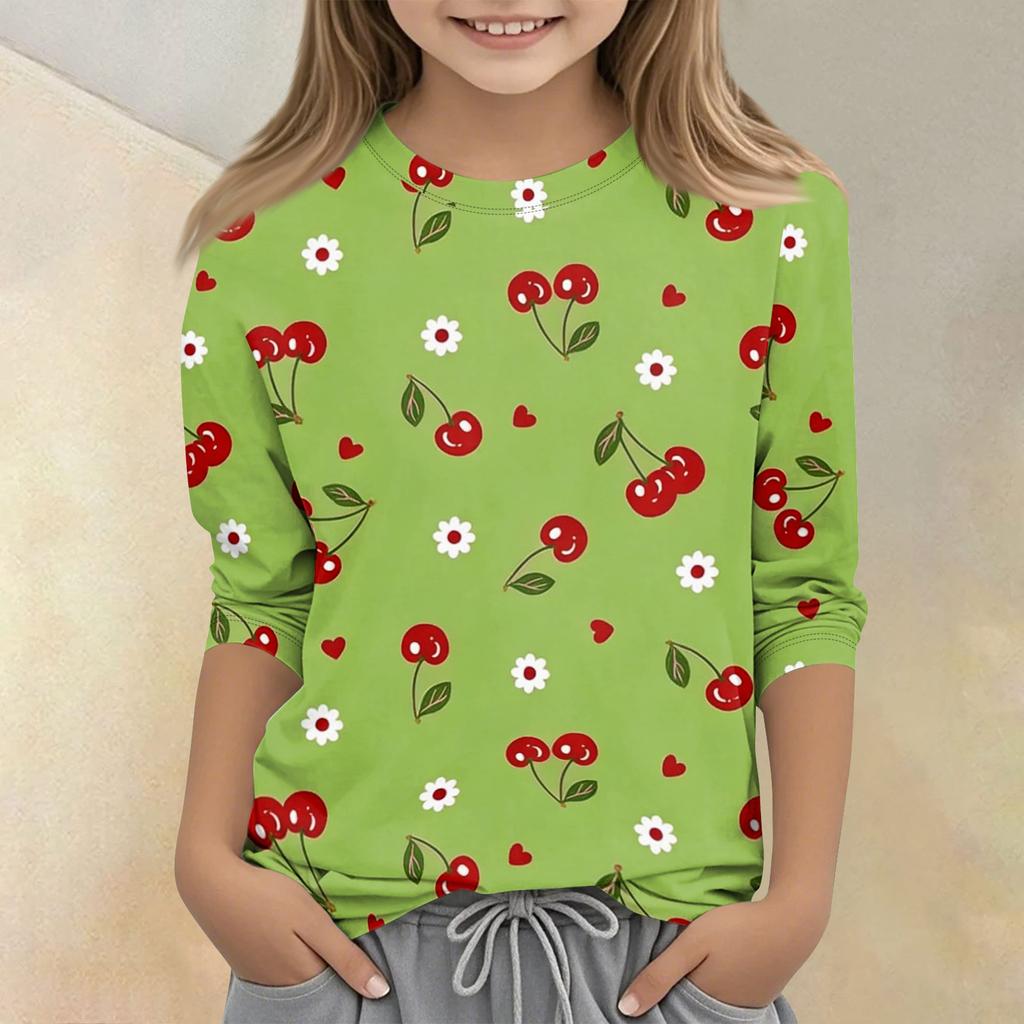 Children's Printed Round Neck Seven Quarter Sleeve Casual T-shirt