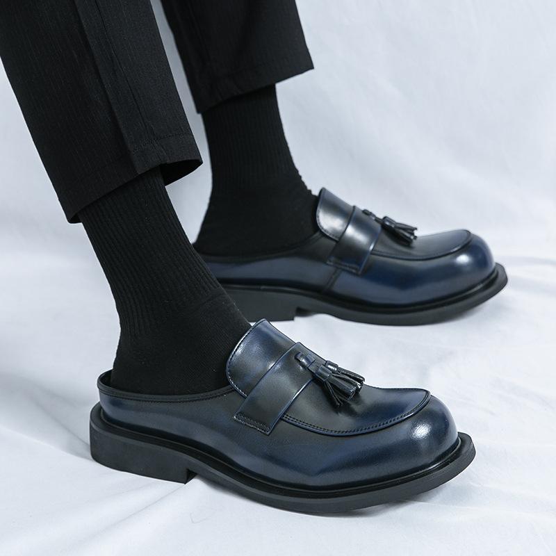 Men's Shoes Large Size Summer New Casual Leather Shoes Fashion Men's Half Drag Leather Shoes Trend Foot Bag Head Leather Drag