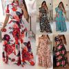 Abiti casual a vita alta con scollo a maniche corte e stampa tinta unita primavera estate moda donna