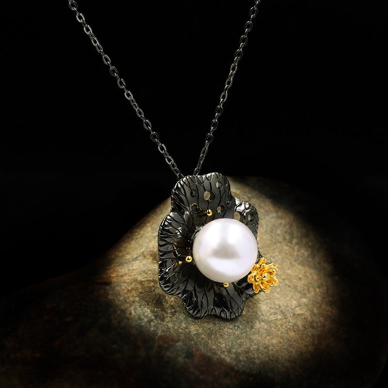 

Европейская и американская мода Серьги с колосьями пшеницы и листьями ивы с жемчугом, медная подвеска с цирконом, изысканное универсальное ожерелье из черного золота