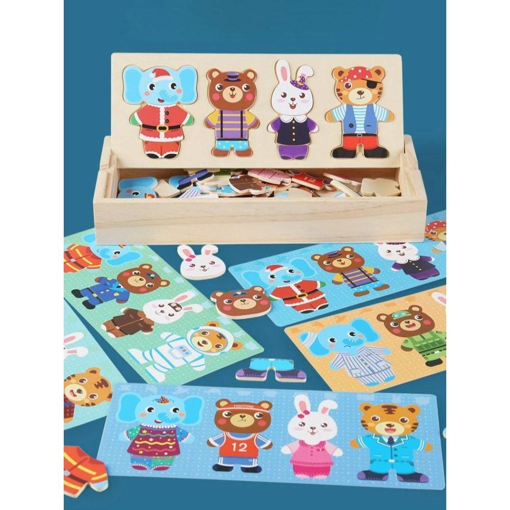 

Wooden bear changing clothes animal changing clothes jigsaw kindergarten boys and girls darling Jigsaw Puzzle Children s puzzle