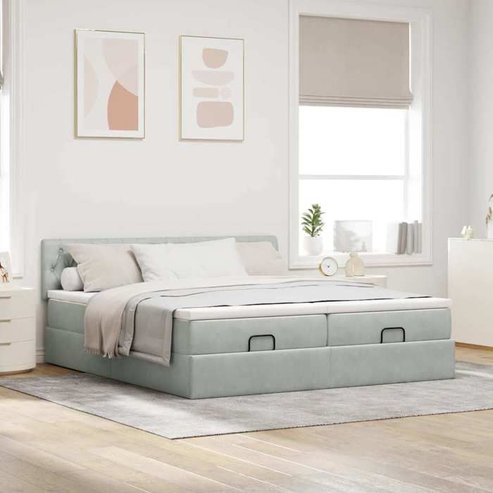 VidaXL Ottoman Bed Frames and Mattress Light Grey 180x200cm Velvet 3312092