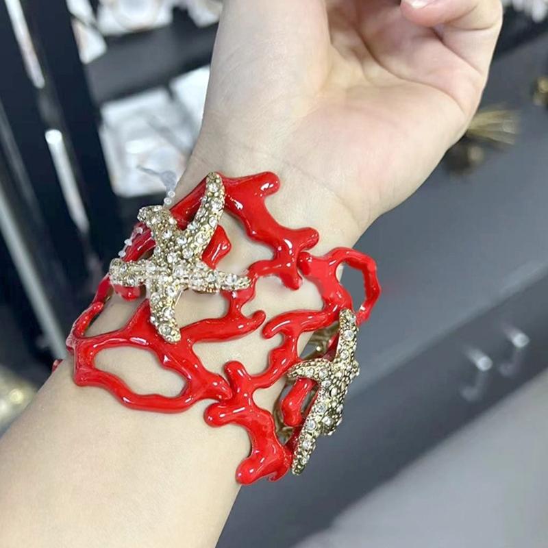 Mehrzweck-Armband mit unregelmäßiger Korallenfeder, stabiler Armreif aus Legierung, verstellbar, Modeschmuck-Accessoire für Frauen