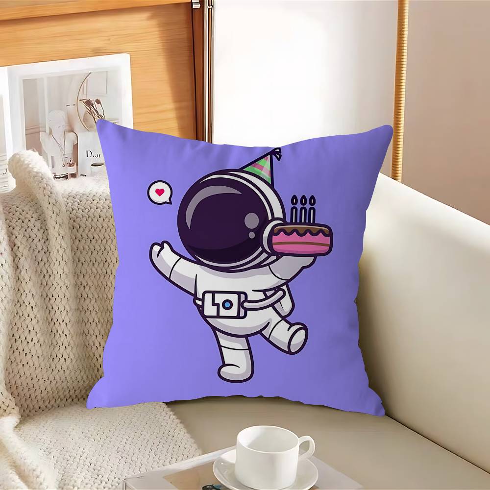 R-Raket Tecknad Astronauter Kuddfodral Avtagbart Tvättbart Kuddfodral – Mjukt Linne för Alla Årstider