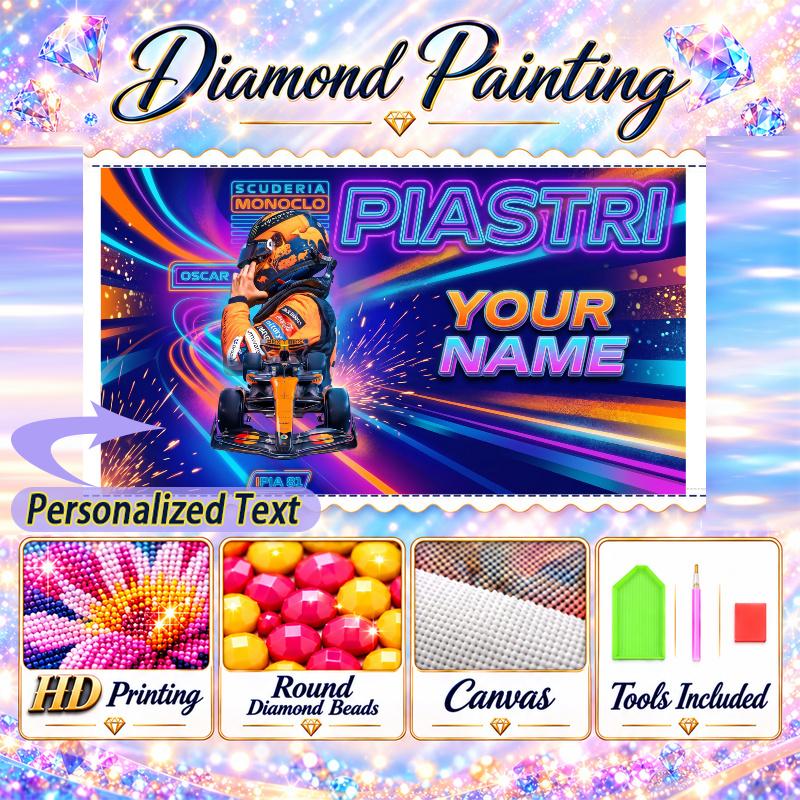 Oscar Piastri 5D DIY Diamond Painting Custom Name Text, Full Drill Rhinestone Mosaic Art Home Gift