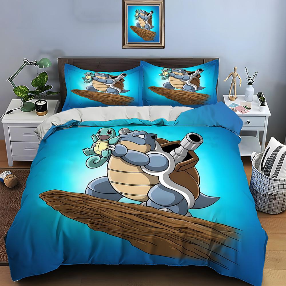 Σετ κλινοσκεπασμάτων Pokemon Squirtle 10 μεγεθών, 3 τεμάχια, κρεβάτι King size, μαξιλαροθήκη, κάλυμμα κρεβατιού ενηλίκων, σετ κρεβατιού για δώρα